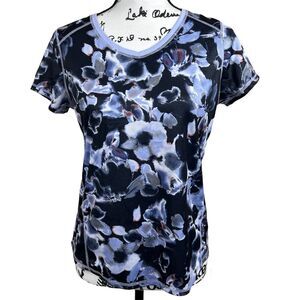 St. John's Bay Blue Purple Floral Short Sleeves Size PS Women's Athletic Top gym